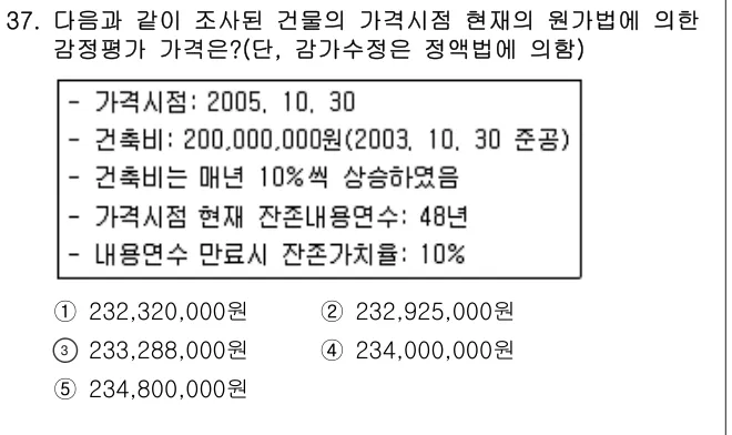 2005년 부동산학개론 37번 문제 (보기 포함 이미지)