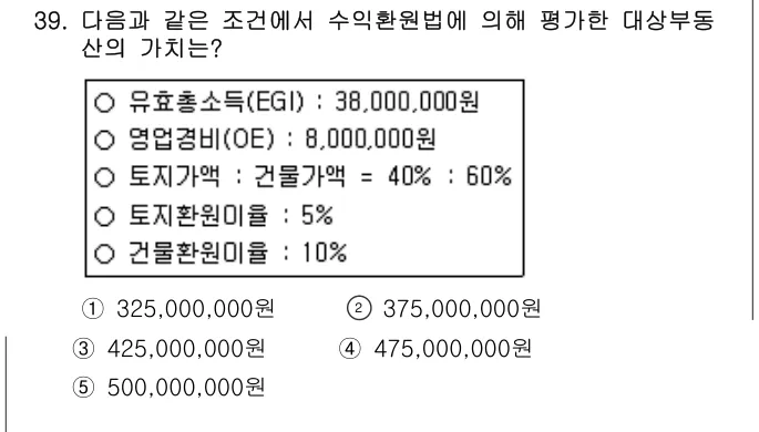 2013년 부동산학개론 39번 문제 (보기 포함 이미지)