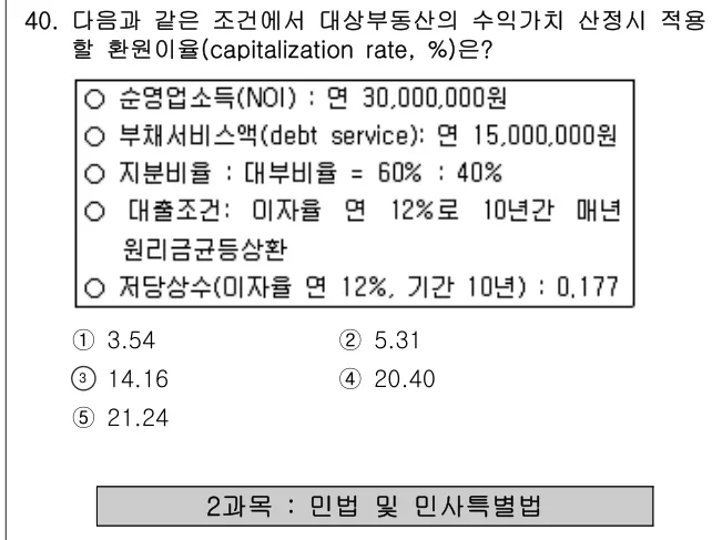 2013년 부동산학개론 40번 문제 (보기 포함 이미지)
