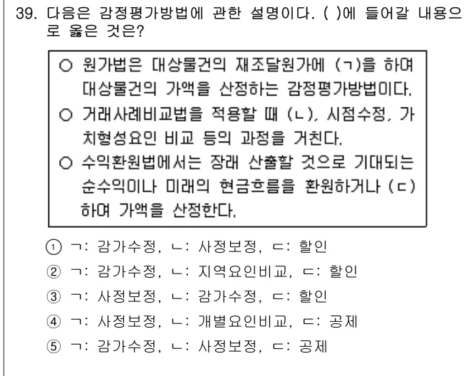 2015년 부동산학개론 39번 문제 (보기 포함 이미지)