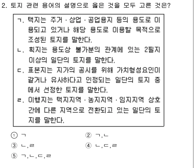 2018년 부동산학개론 2번 문제 (보기 포함 이미지)