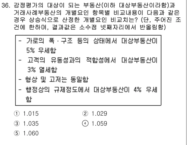 2018년 부동산학개론 36번 문제 (보기 포함 이미지)