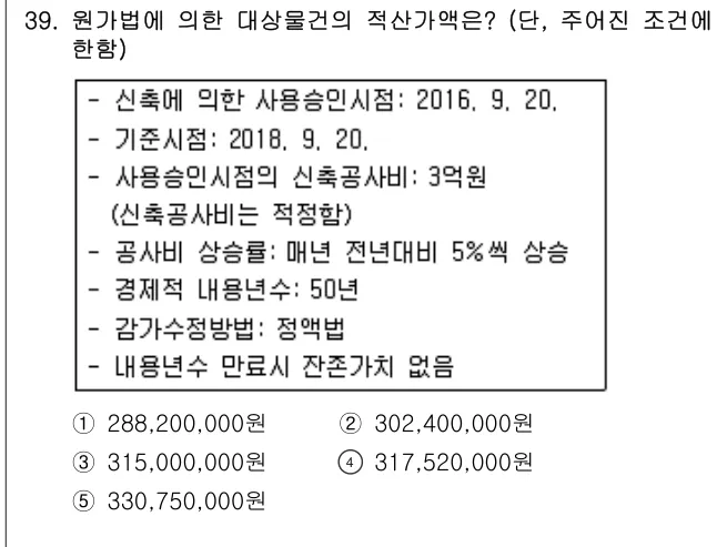 2018년 부동산학개론 39번 문제 (보기 포함 이미지)