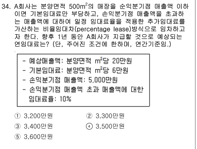 2019년 부동산학개론 34번 문제 (보기 포함 이미지)