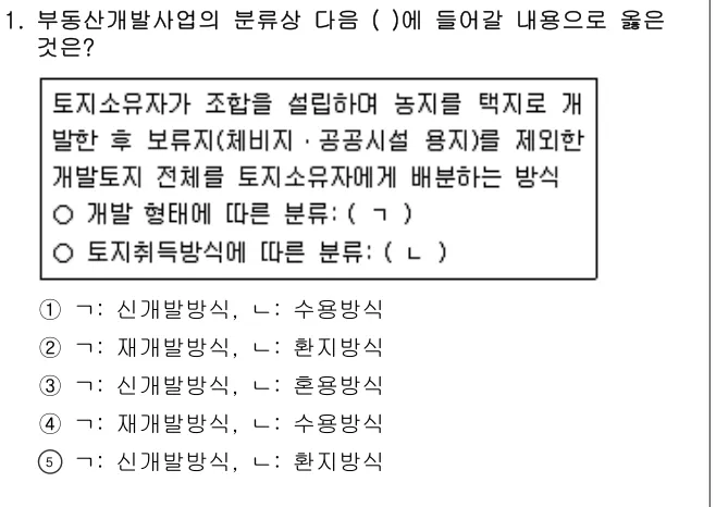 2020년 부동산학개론 1번 문제 (보기 포함 이미지)