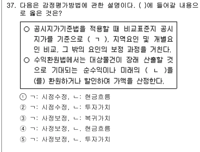 2020년 부동산학개론 37번 문제 (보기 포함 이미지)