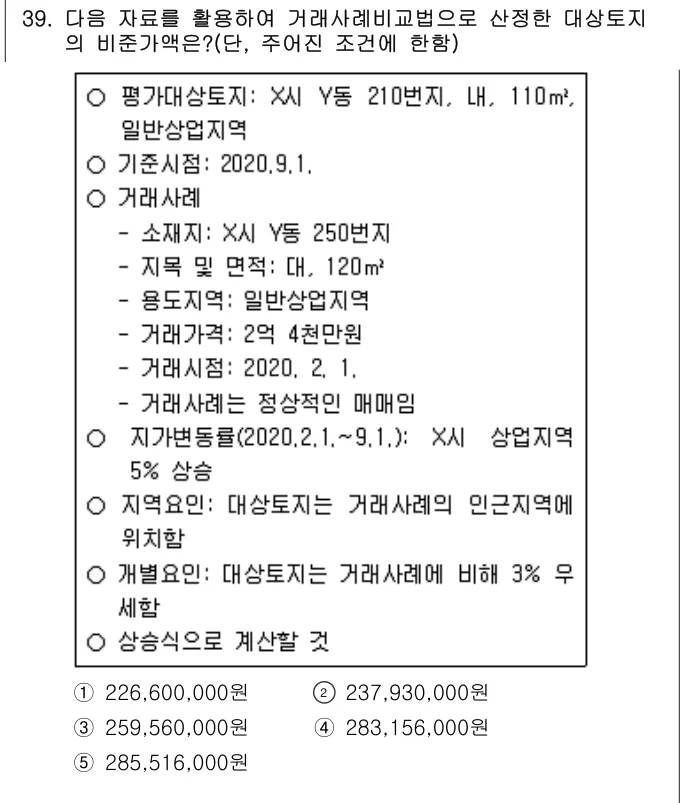 2020년 부동산학개론 39번 문제 (보기 포함 이미지)
