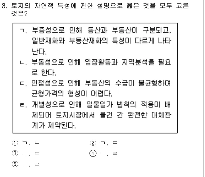 2021년 부동산학개론 3번 문제 (보기 포함 이미지)