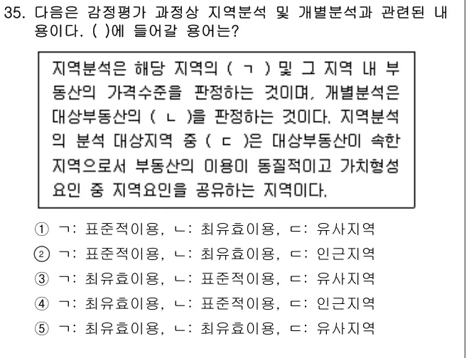 2021년 부동산학개론 35번 문제 (보기 포함 이미지)