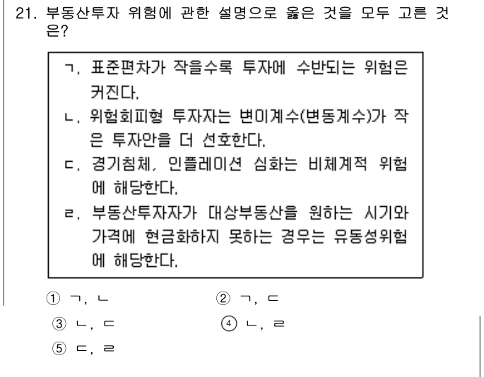 2023년 부동산학개론 21번 문제 (보기 포함 이미지)