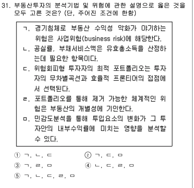 2023년 부동산학개론 31번 문제 (보기 포함 이미지)