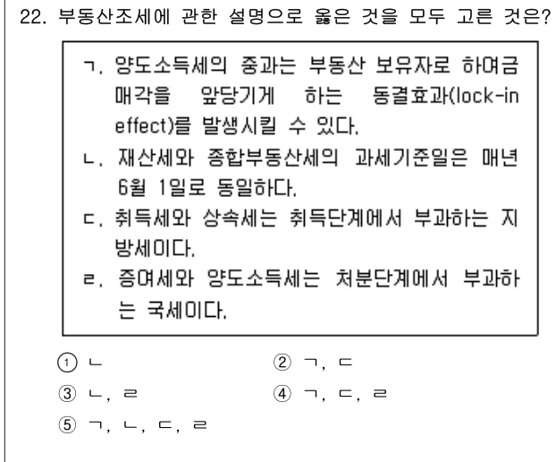 2024년 부동산학개론 22번 문제 (보기 포함 이미지)