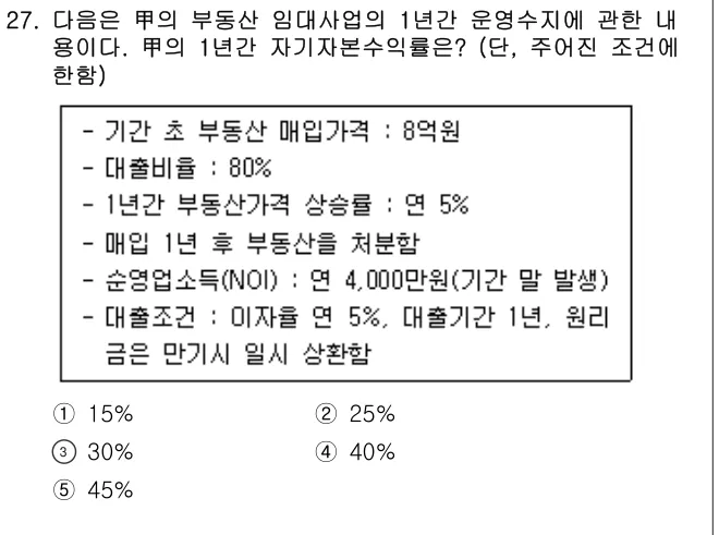 2025년 부동산학개론 27번 문제 (보기 포함 이미지)