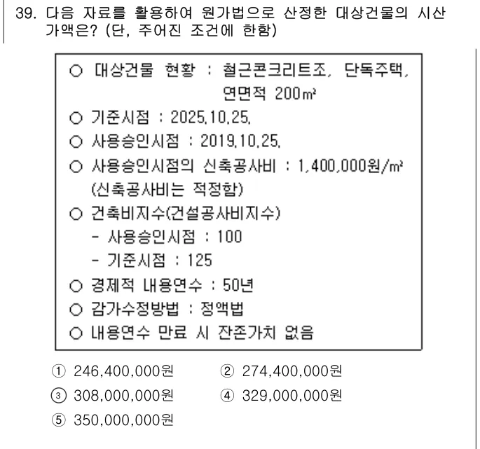 2025년 부동산학개론 39번 문제 (보기 포함 이미지)