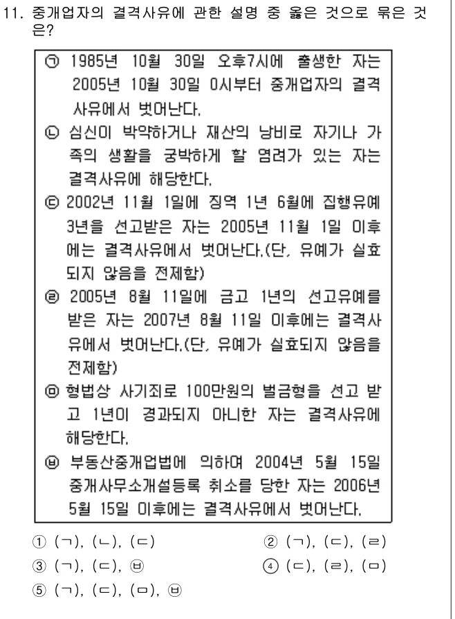 2005년 공인중개사법·중개실무 11번 문제 (보기 포함 이미지)
