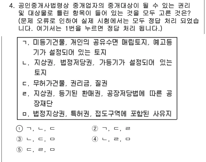 2008년 공인중개사법·중개실무 4번 문제 (보기 포함 이미지)