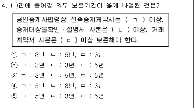 2012년 공인중개사법·중개실무 4번 문제 (보기 포함 이미지)