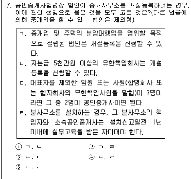 2012년 공인중개사법·중개실무 7번 문제 (보기 포함 이미지)