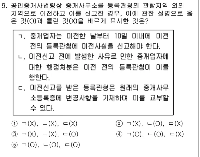 2012년 공인중개사법·중개실무 9번 문제 (보기 포함 이미지)
