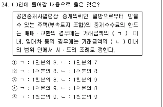 2012년 공인중개사법·중개실무 24번 문제 (보기 포함 이미지)