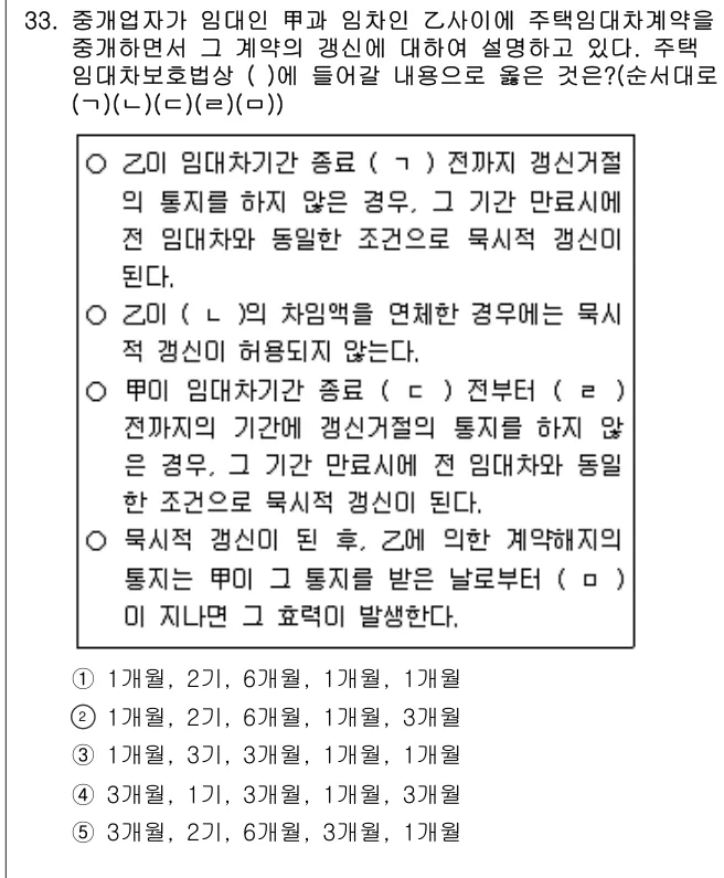 2013년 공인중개사법·중개실무 33번 문제 (보기 포함 이미지)