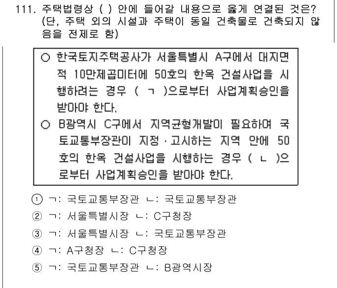 2015년 부동산공법 111번 문제 (보기 포함 이미지)