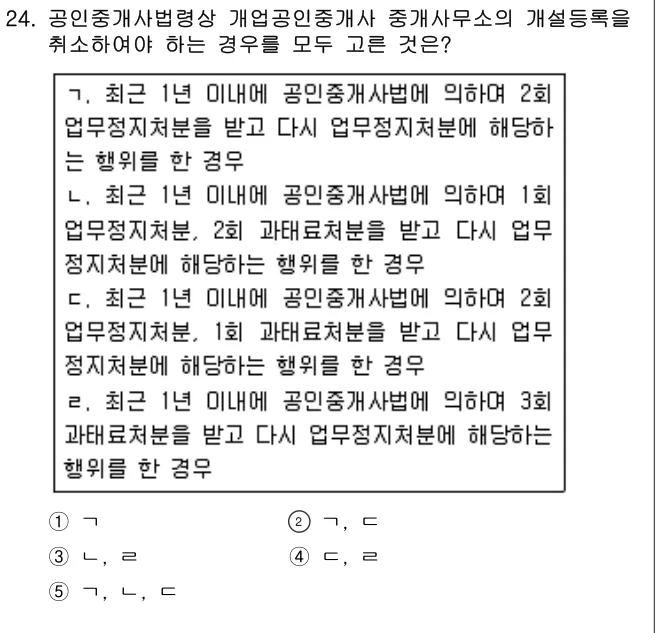 2016년 공인중개사법·중개실무 24번 문제 (보기 포함 이미지)