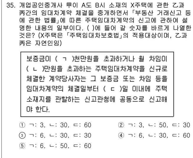2021년 공인중개사법·중개실무 35번 문제 (보기 포함 이미지)