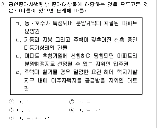 2022년 공인중개사법·중개실무 2번 문제 (보기 포함 이미지)