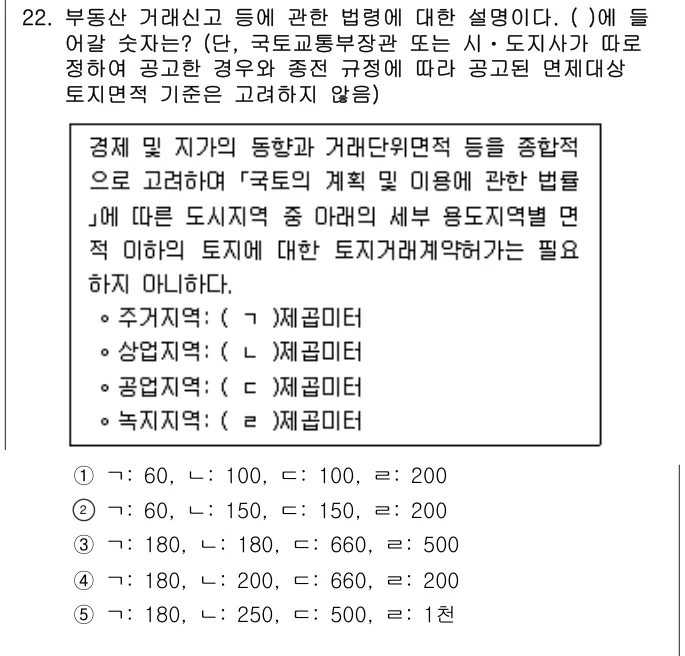 2022년 공인중개사법·중개실무 22번 문제 (보기 포함 이미지)
