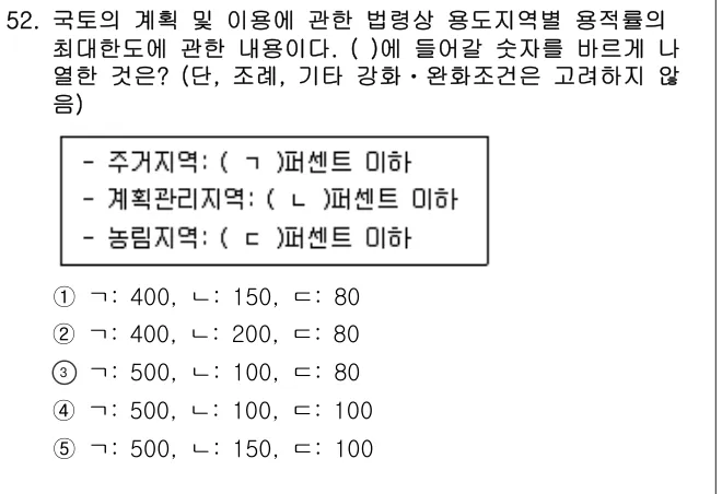 2022년 부동산공법 52번 문제 (보기 포함 이미지)