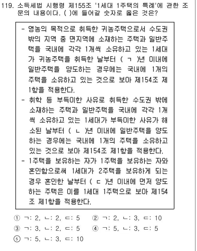 2022년 공시법·세법 119번 문제 (보기 포함 이미지)