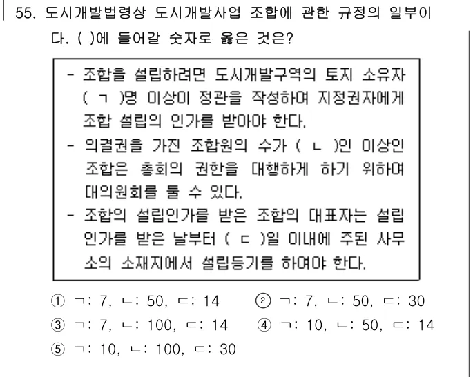 2025년 부동산공법 55번 문제 (보기 포함 이미지)